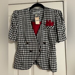 Vintage NWT Danny & Nicole New York petite 6 black/white/red houndstooth blazer